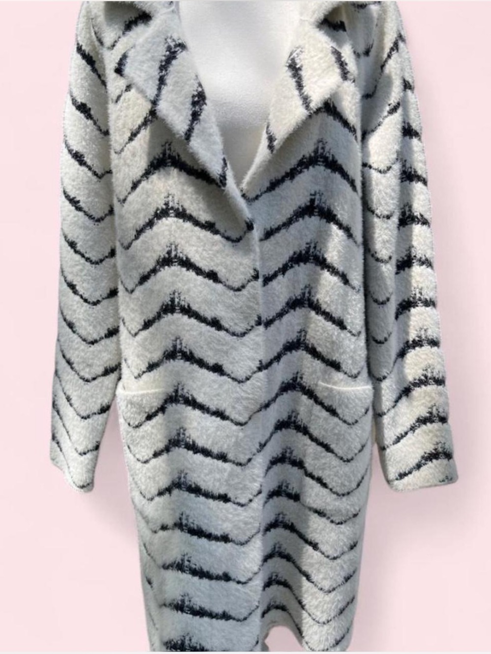 Love Stitch White and Black Striped Fuzzy Long Cardigan - Picture 6 of 6